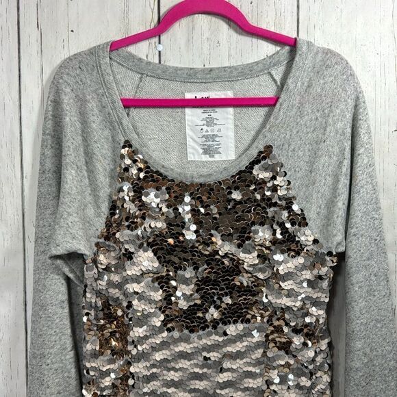 Express Love Sequined Sweater Gray Silver Festive Party Glam Long Sleeve Size M - Picture 3 of 12